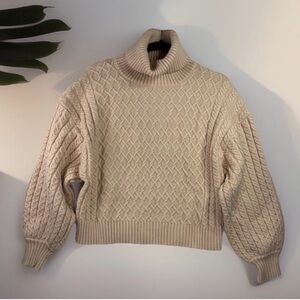 Truth by Republic Chunky Cable Knit Turtleneck Sweater Beige Cropped M
